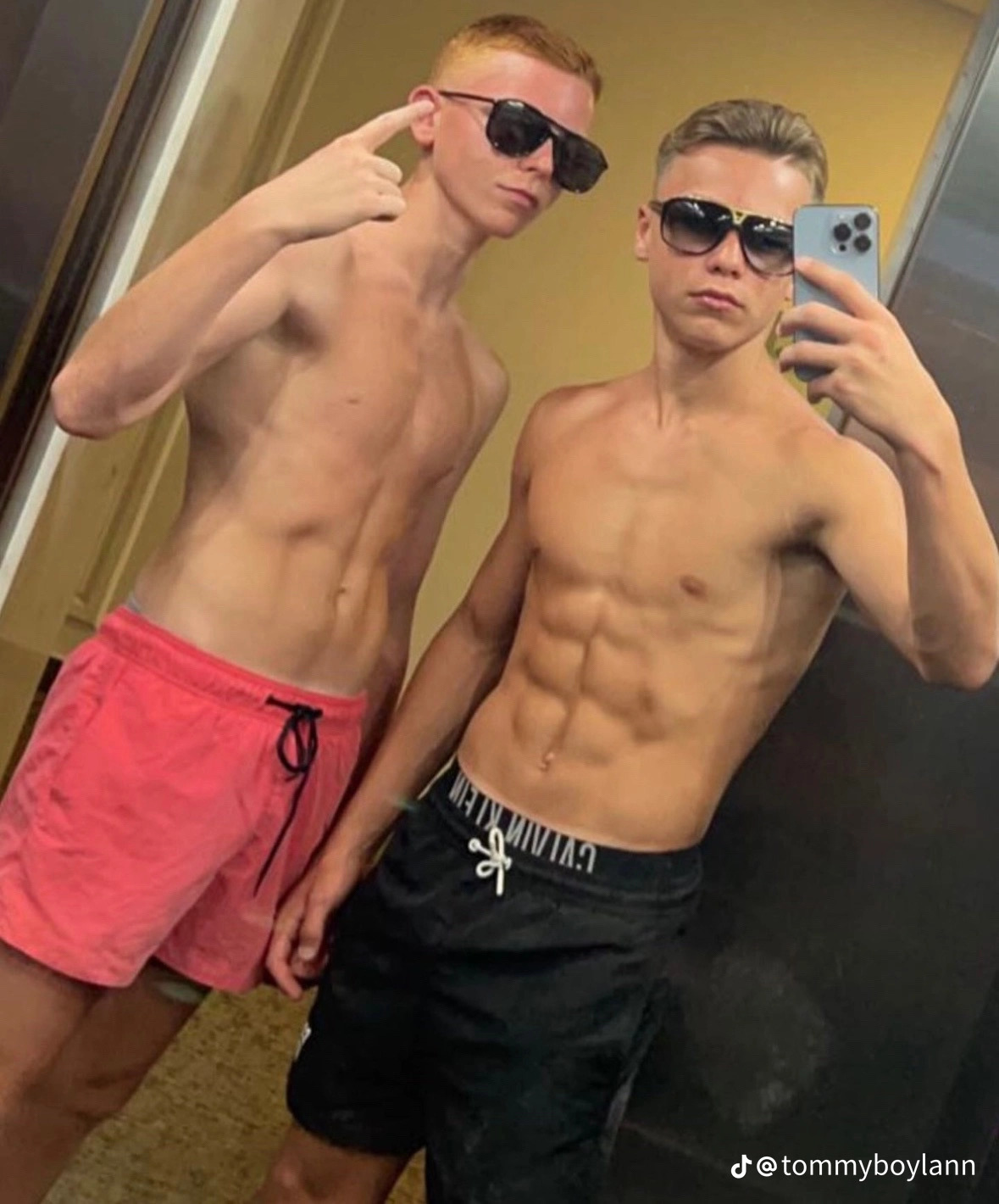 Shirtless sports lads