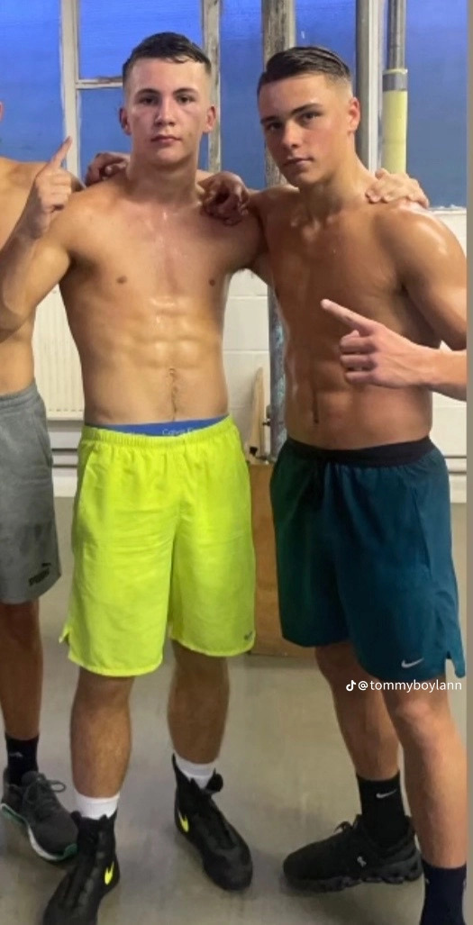 Shirtless sports lads