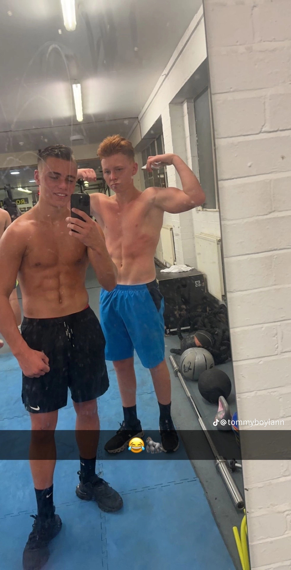 Shirtless sports lads