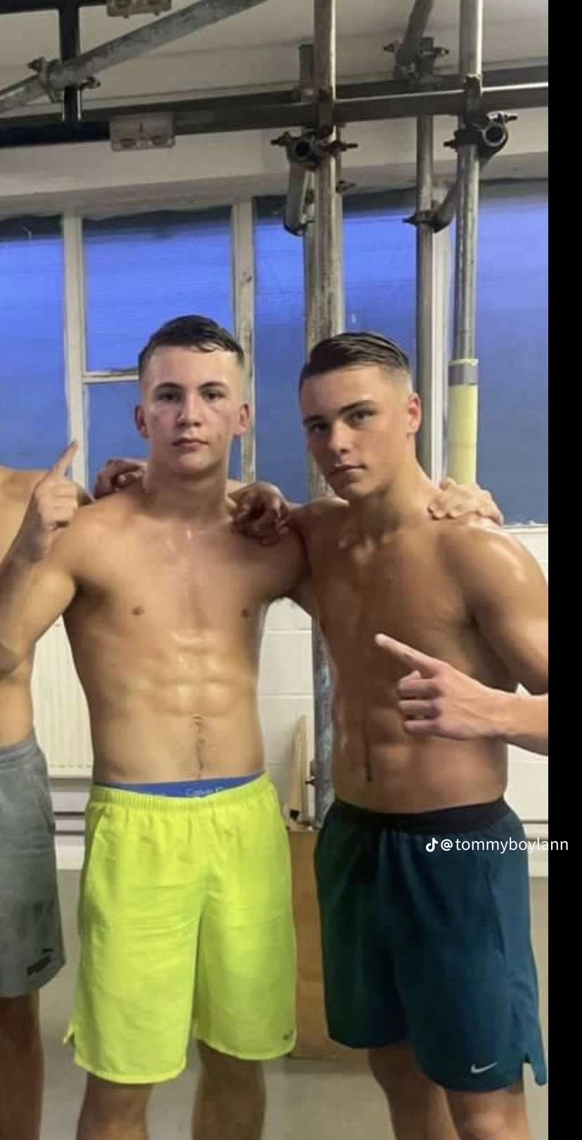 Shirtless sports lads
