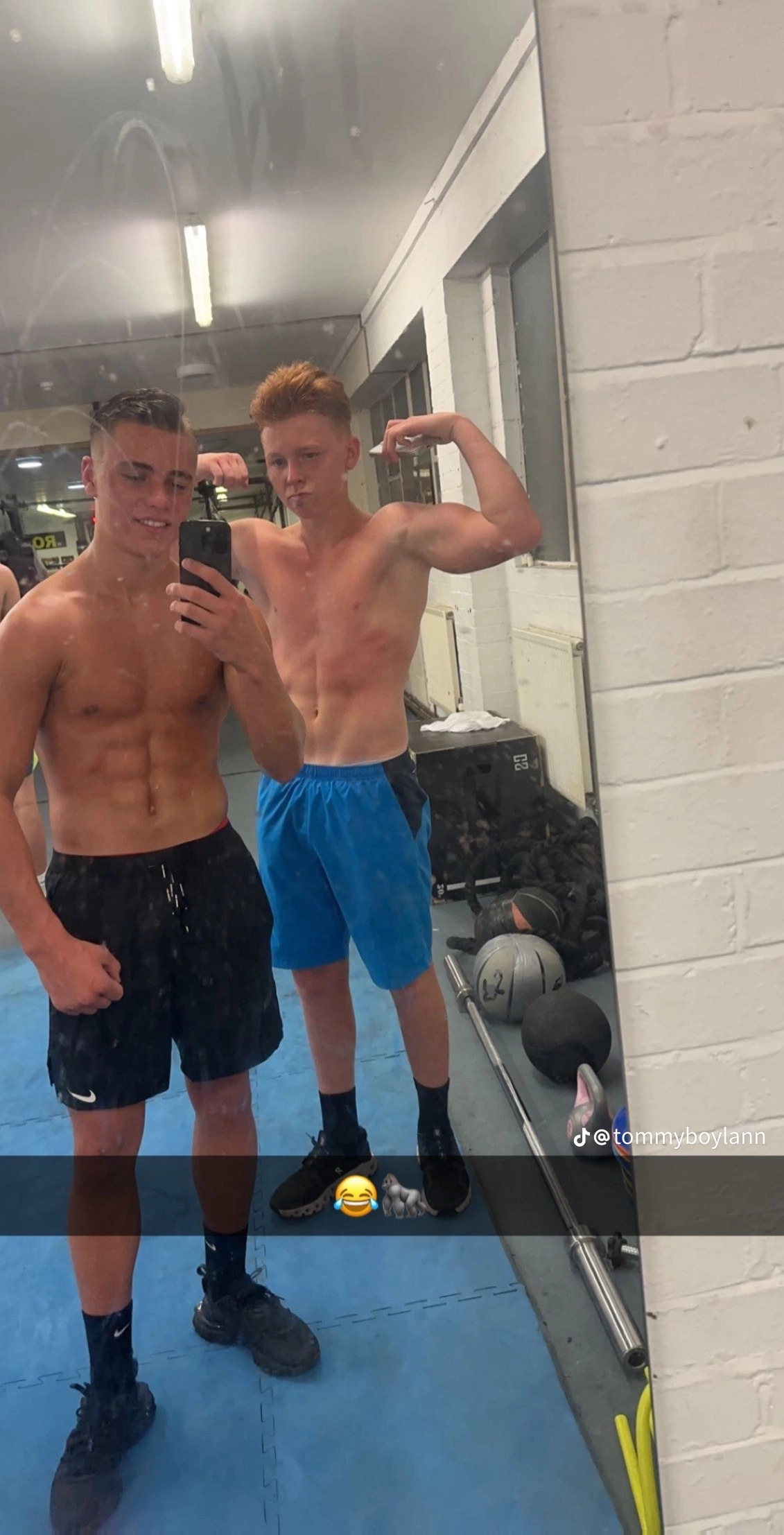 Shirtless sports lads