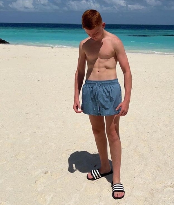 Shirtless sports lads