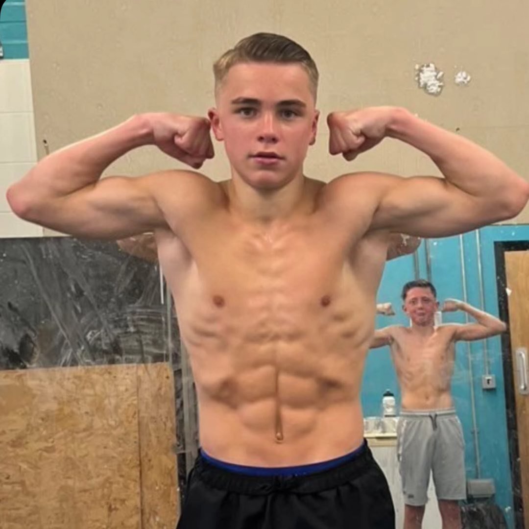 Shirtless sports lads