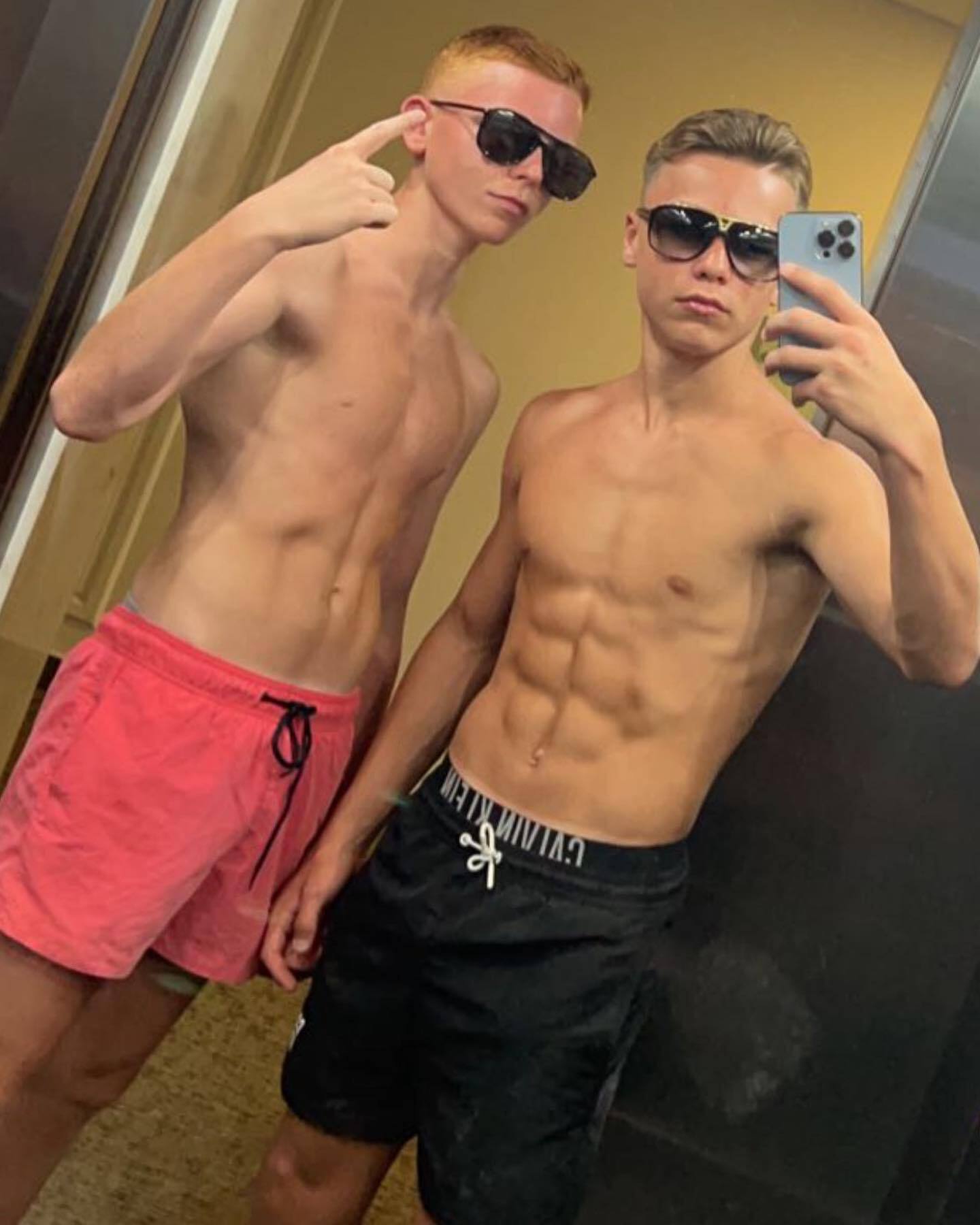 Shirtless sports lads